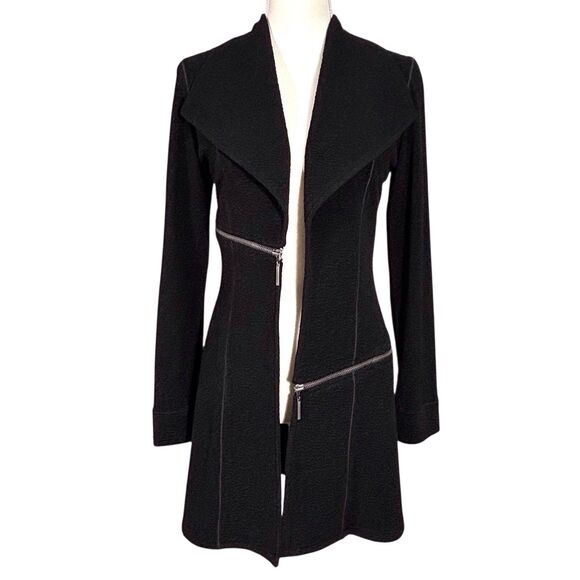 Eva Varro Barcelona Open Jacket Zippers Size Small Black Textured Pebble Knit - Picture 1 of 8